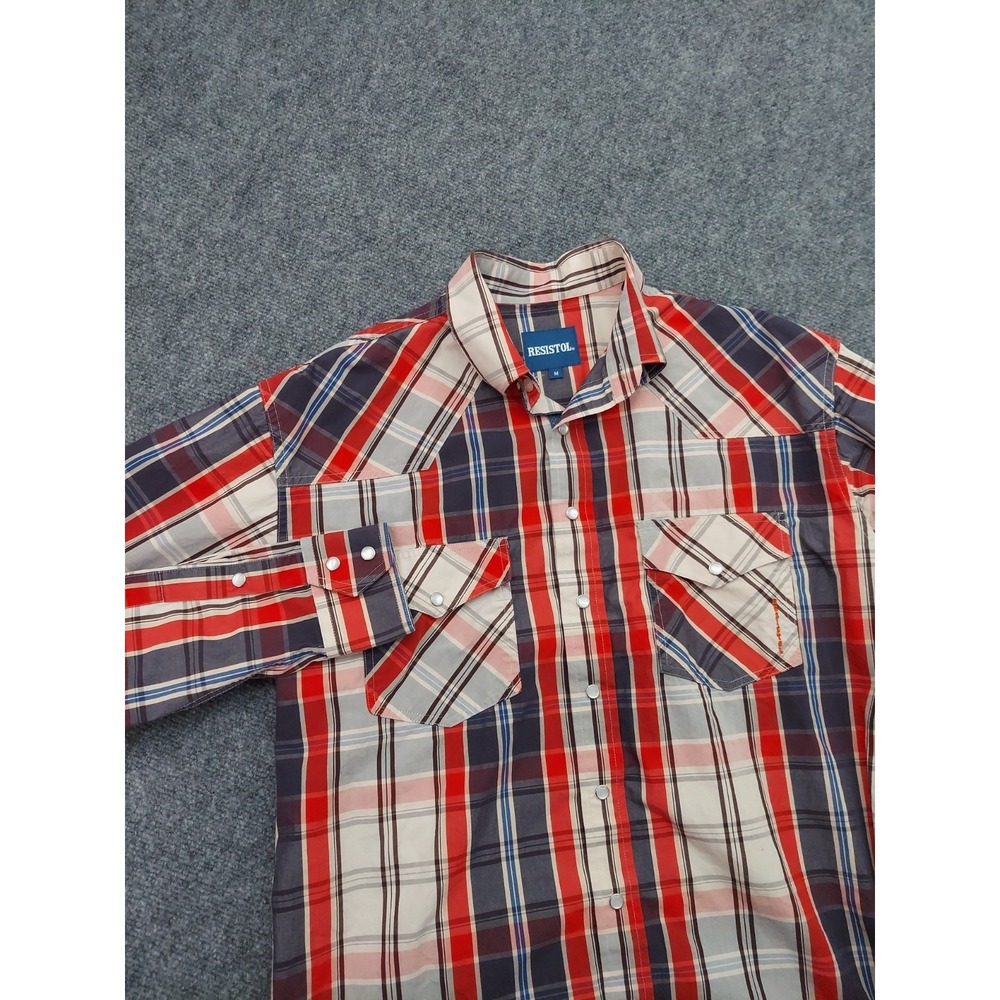Resistol Western Shirt Mens Medium Red Blue Plaid Pearl Snap Cowboy Long Sleeve